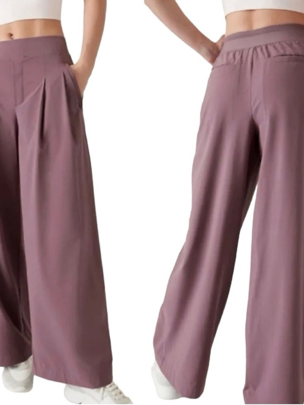 Athleta Brooklyn Hights Wide-Leg High-Rise Pants in Dusty Mauve
